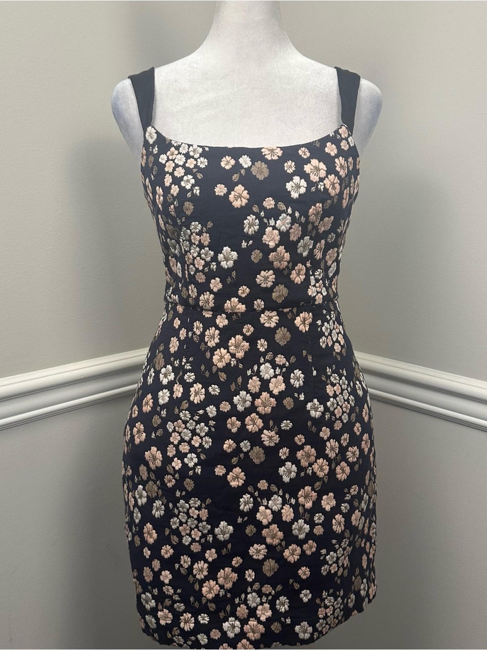 Maeve by Anthropologie Black Mini Dress with Blush Floral Print 2